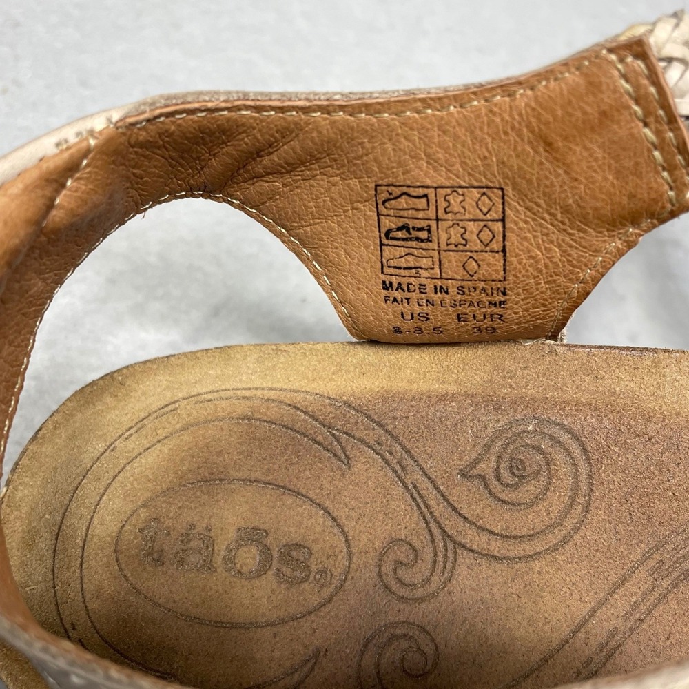 Taos Braided Leather Strappy Sandals Womens 8-8.5 Beige Comfort Cork Spain - Picture 6 of 11